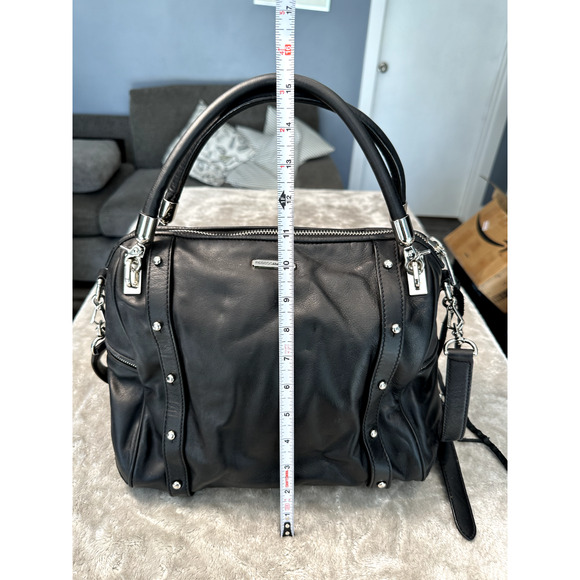 Rebecca Minkoff Cupid Black Leather Silver Hardware Satchel Handbag Crossbody - Picture 7 of 10